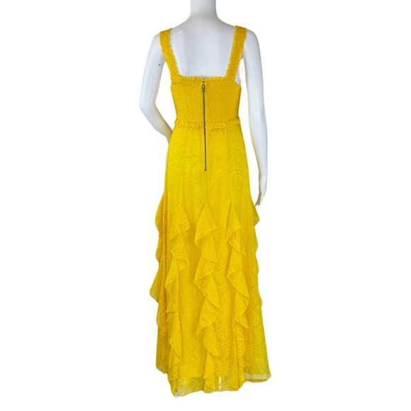 Alice + Olivia Women's Rue Godet Maxi Dress Ruffled Yellow Sz 4 - Picture 6 of 10
